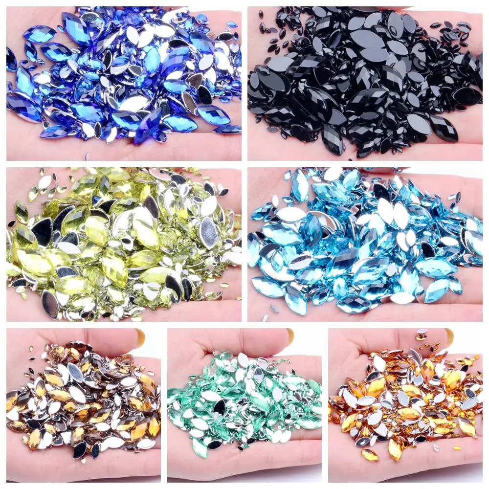 2x4mm 200pcs Acrylic Craft Gems Flatback Marquise Earth Facets Normal  colors Acrylic Rhinestone Strass Nail Art