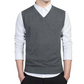

2019 Brand clothing Fashion Men High quality pure cotton v-neck Knit shirt/Male slim fit leisure Knit vest/Man sweaters S-XXXL