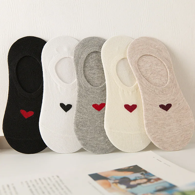 

Socks Women Fashion Harajuku Cute Cotton Solid Color Love Heart Short Invisible Sock For Ladies Funny Girl Happy Ankle Sock Meia