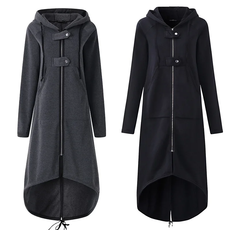 

2019 Autumn Fashion Women Fleece Trench Coat Hooded Zipper Long Coat Plus Size S-5XL Female Cotton Streetwear AEHQ0160