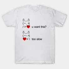 Мужская футболка с кроликом и надписью want this too slow ASCII женская