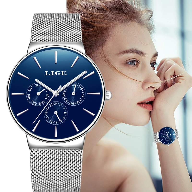 $14.39 Lige New Dress Women Watches Fashion Casual Rose Gold Quartz Watch Laides Business Mesh Steel Water