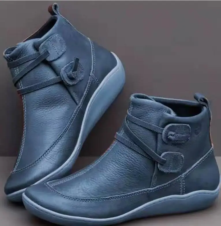 slip on blue Г.; женские ботильоны из мягкой кожи; женские удобные ботинки без застежки; сезон осень-зима; женская обувь на плоской подошве; большой размер 43 - Цвет: slip on blue