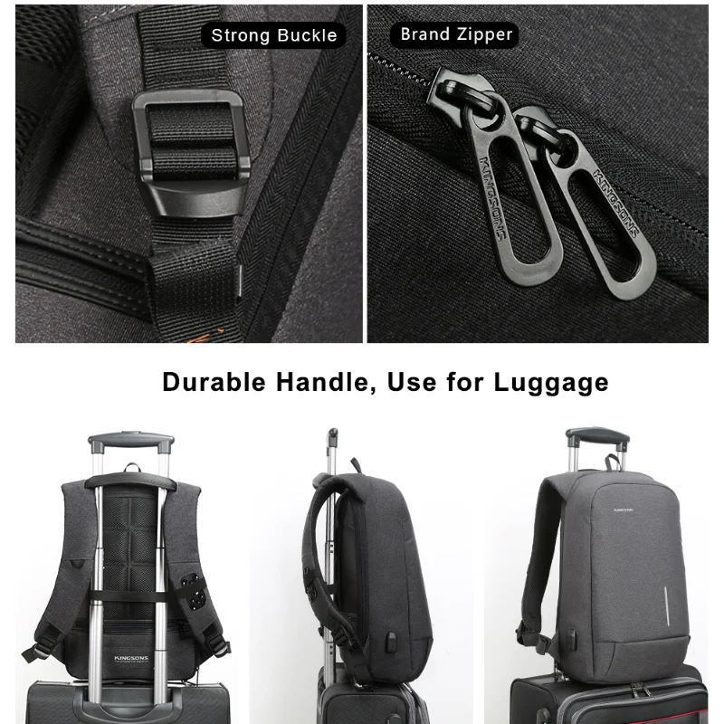 Kingsons Men's Laptop Backpacks Ultralight External USB Charging Laptop Backpack For Male Business Travel Anti-theft Backpack 3