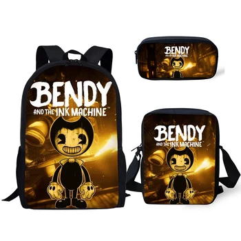 

Fashion 3Pcs/Set Children's Backpack Bendy and the Ink Machine Pattern School Bags Cartoon Design Tennagers Book Bags Mochilas