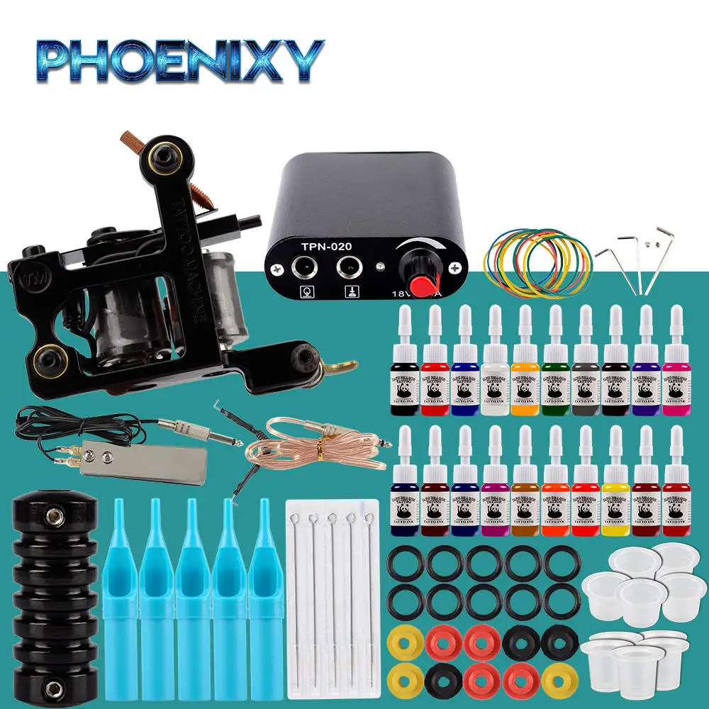 20Pcs Ink Kit Стартер татуировки Наборы начальный комплект тату-машинки подкладка затемнения 4 ноборы чернил в комплекте иглы татуировки Питание Перманентный макияж - Цвет: 20Pcs Ink Kit