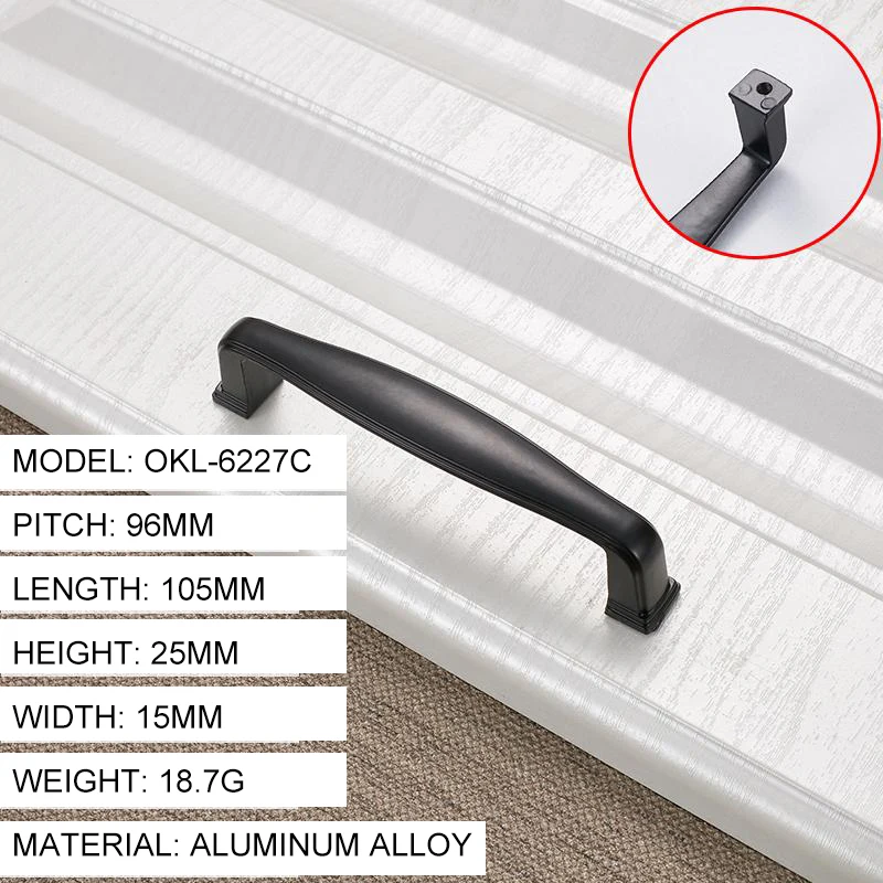 Американский стиль черный шкаф ручки цельный алюминиевый сплав кухонный шкаф ручки для выдвижных ящиков оборудование для обработки мебели