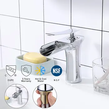 

Aquaterior® Modern 1 Hole Bathroom Faucet Waterfall Style Vanity Sink 1 Handle Cold & Hot Water Tap Chrome DIY