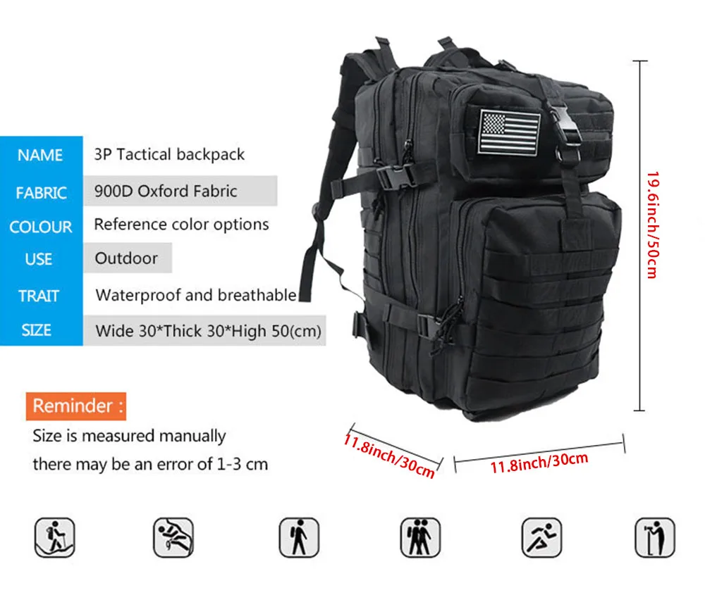 Men Large Capacity Tactical Backpack 30/50L Army Military 3P Softback Outdoor Waterproof Bug Rucksack Hiking Camping Hunting Bag