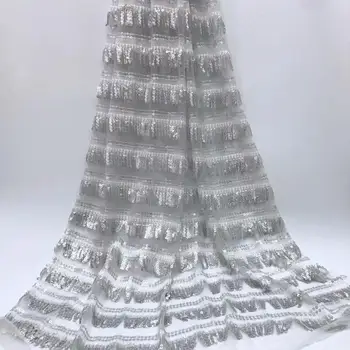

New French Lace Fabric High Quality Nigeria 3d Tulle Fringed lace African Net Mesh Women Dress Red White Wedding Party Dress