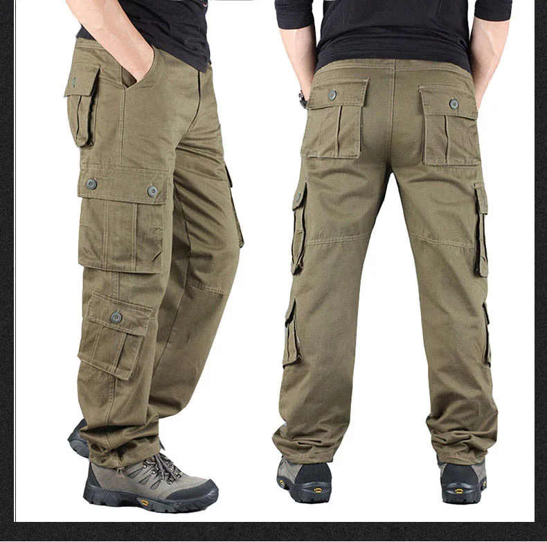 Spring Autumn Mens Cargo Pants Multi Pocket Khaki Trousers Casual Military Cotton Pants Men Plus Size Pantalon Cargo Homme combat trousers