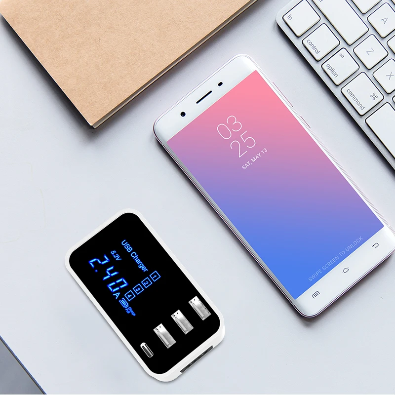 Быстрое зарядное устройство type C usb-зарядное устройство светодиодный дисплей настенное зарядное устройство быстрое зарядное устройство для мобильного телефона iPhone samsung USB адаптер ЕС США штекер
