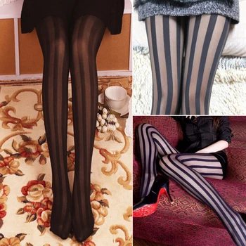 

Punk Rock Black Vertical See-through Mesh Sheer Striped Pantyhose Tights Tattoo For Women