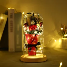 Красавица и чудовище, вечный цветок розы в стеклянном куполе золотой лист Роза День Святого Валентина подарок светодиодный лампы с розами имитация Роза декор