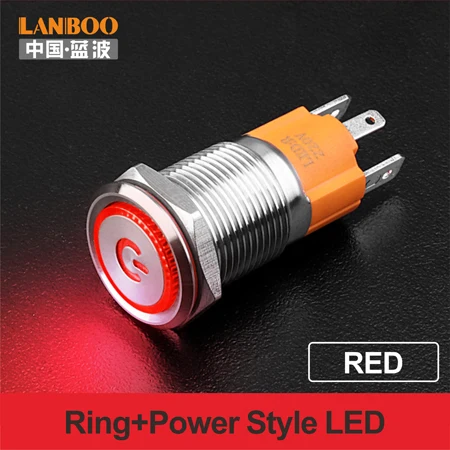 R LED Power LANBOO Factory 16 мм высокий ток 10 А Высокая мощность 12 в 110 В 24 В 220 В светодиодный светильник с фиксацией мгновенный самоблокирующийся кнопочный переключатель - Цвет: R LED Power