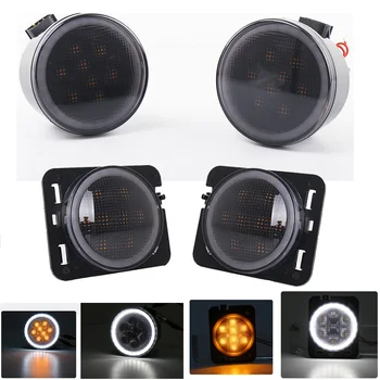 

Front Grill Turn Signal Light For Jeep Wrangler JK 07-15 Kit replacement LED Fender Recon Smoked Amber Light mid-net Lamp 2pcs