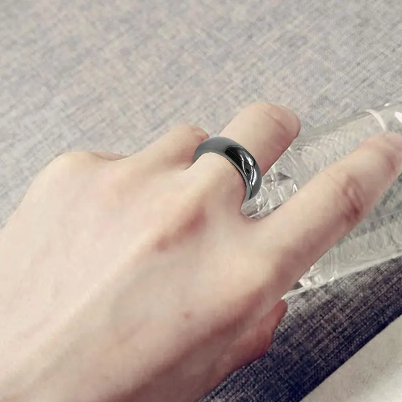 Hematite Ring Natural Stone Flat Arc Plain Non-Magnetic Couple Rings Size 6-12 Wedding Lovers Rings Jewelry Gifts couples rings