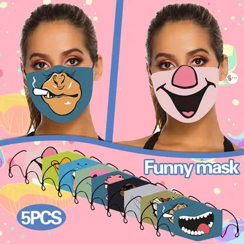 

Adult Woman Cartoon Adjustable Washable Safet Protect Cotton Funny Face Mask 5pc Mascarilla Reutilizable Mondkapjes Herbruikbaar