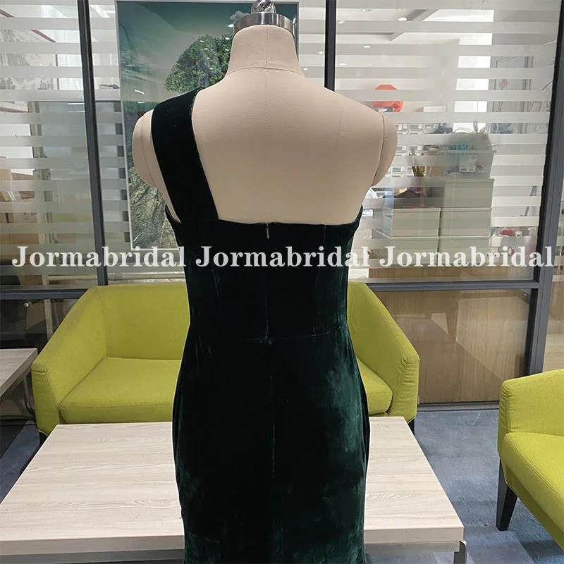 Dark Green Mermaid Velvet Bridesmaid Dresses Simple One Shoulder Hight Slit Wedding Party Gowns Robe De Soir&eacute;e Bride Maids Dress