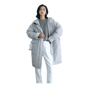 

Cotton coat women winter plus size warm new Korean hooded slim long section thickened solid color wild zipper Commute coat XX75