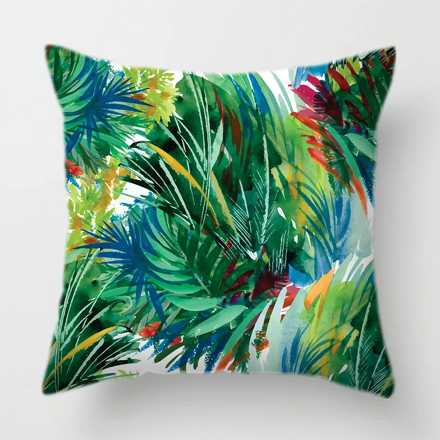 Односторонний чехол для подушки из полиэстера с рисунком цветов радуги тропических растений попугая птицы перьев декоративный зеленый чехол для подушки