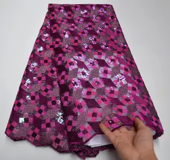 

African Sequins Cord Lace Fabric High Quality Lace French Sequence Tulle Lace Nigerian Voile Lace Fabrics For Wedding PSA518-7