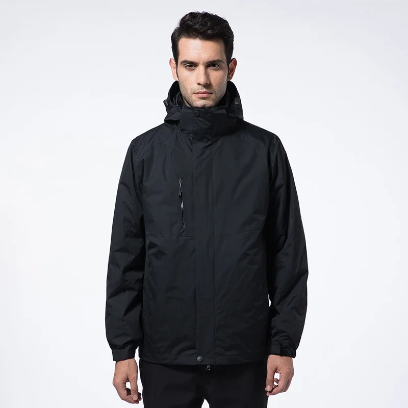 Куртка-дождевик Мужская и женская спортивная одежда для альпинизма три в одном из флиса - Цвет: Black Men s