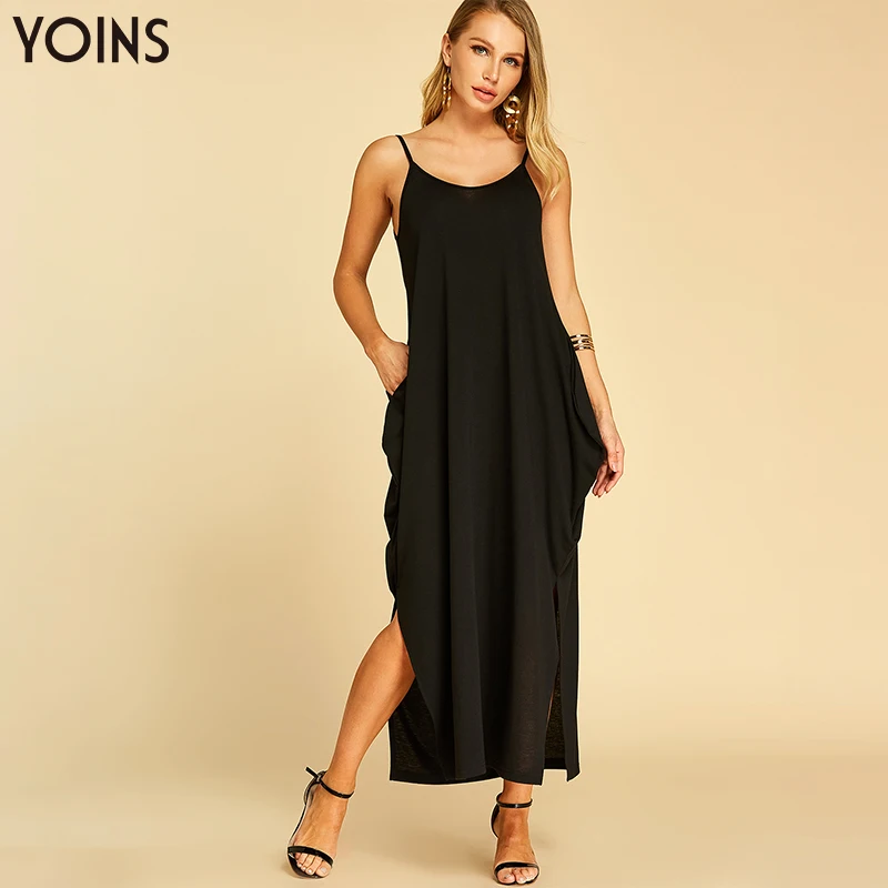 YOINS/женское платье осенне-летнее сексуальное длинное макси без рукавов с
