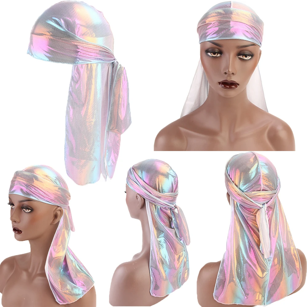 Colorful Military Camouflage Waves Long Tail Caps Bandana Turban Silky Durag Headwraps for Men and Women