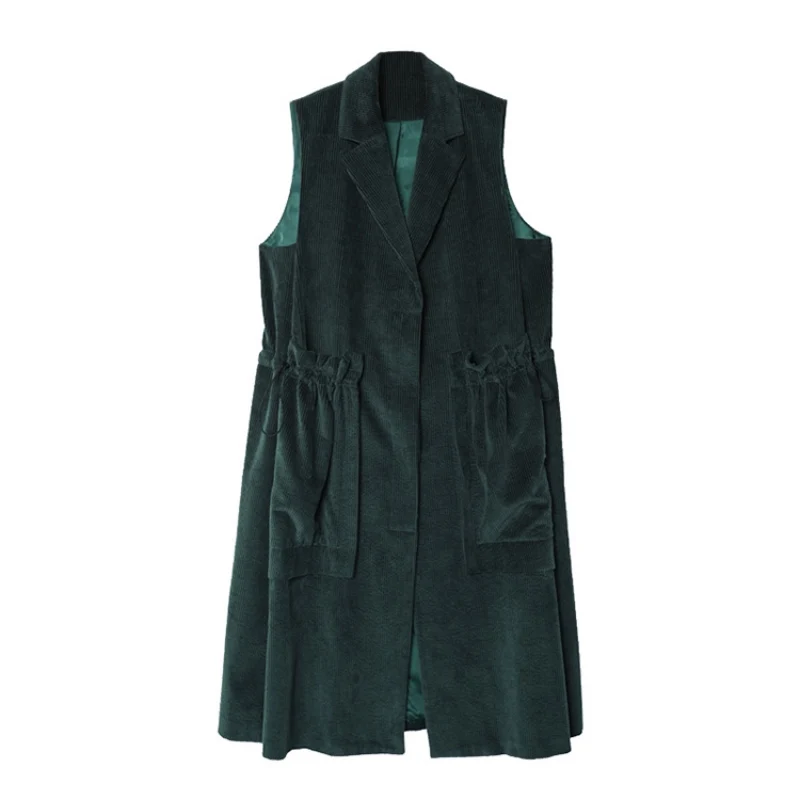Dark Green IRINACH18 осень зима Новая коллекция Женский темно-зеленый длинный вельветовый жилет пальто - Цвет: Dark Green