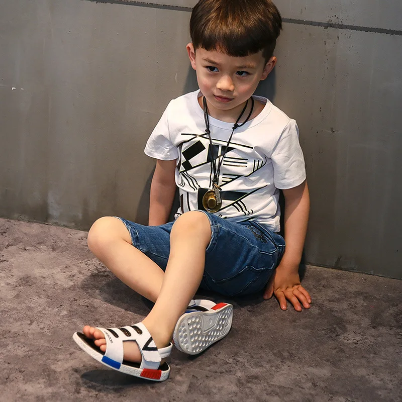 

! Black And White Children Velcro Fashion MEN'S Sandals Soft Bottom Wear-Resistant Middle And Large CHILDREN'S Shoes