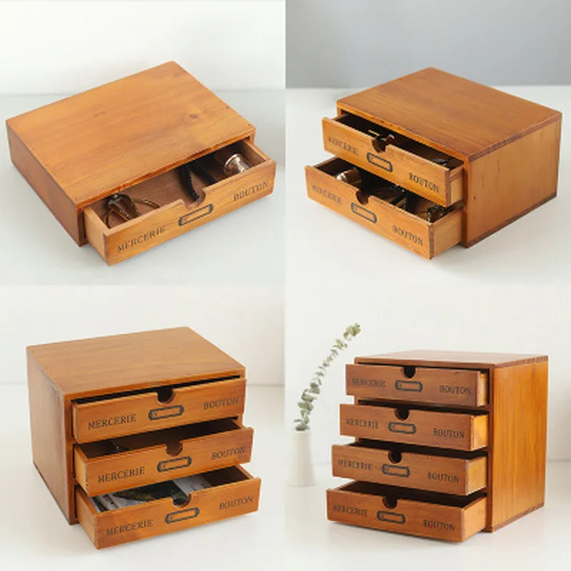 

Creative Chinese Retro Wooden Living Room Desktop Jewelry Storage Box Office Desktop 4layer Drawer Multifunction Storage Cabinet