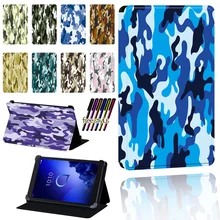 

For Alcatel 1T 7 10 / 3T 8 10 / A3 10 Tablet Camouflage Pattern Scratch Resistant Lightweight Protective Case Cover + Pen