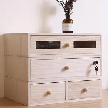 

Office Desktop With Lock Receiving Box Drawer Type Solid Wood A4 File Bag Storage Box Computer Display Elevator