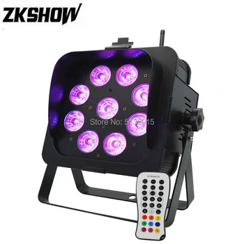 

9*18W RGBWAUV LED Par Flat Uplight 15000MAH Battery Powered Wireless IRC DMX Pro Stage Lighting DJ Disco Party With Flightcase