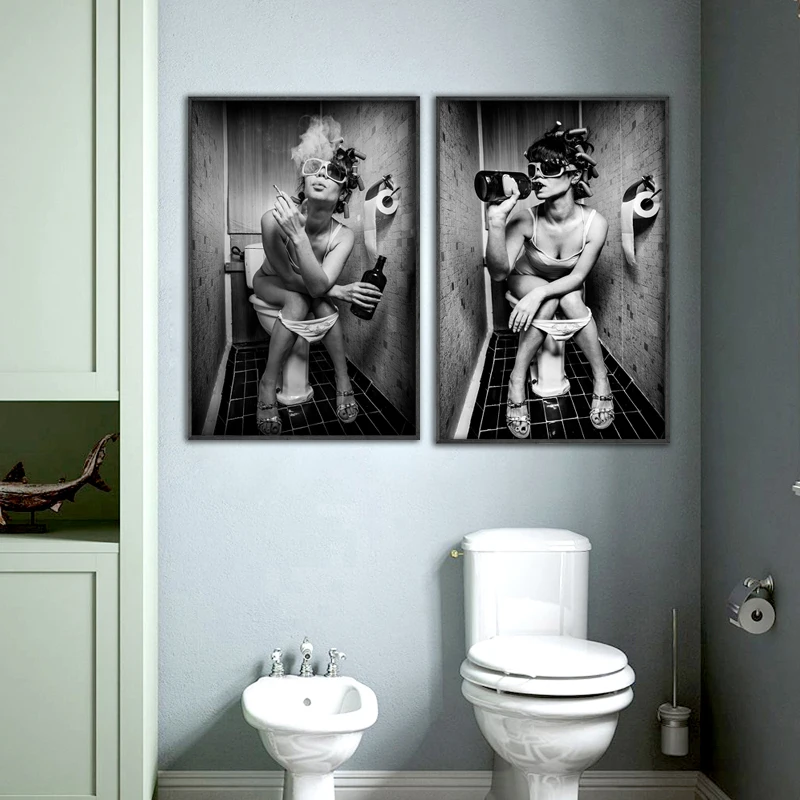 Современный черный белый сексуальный питье и курить женщина Красота Холст Картина Туалет Паб Бар украшение дома плакат Настенные картины