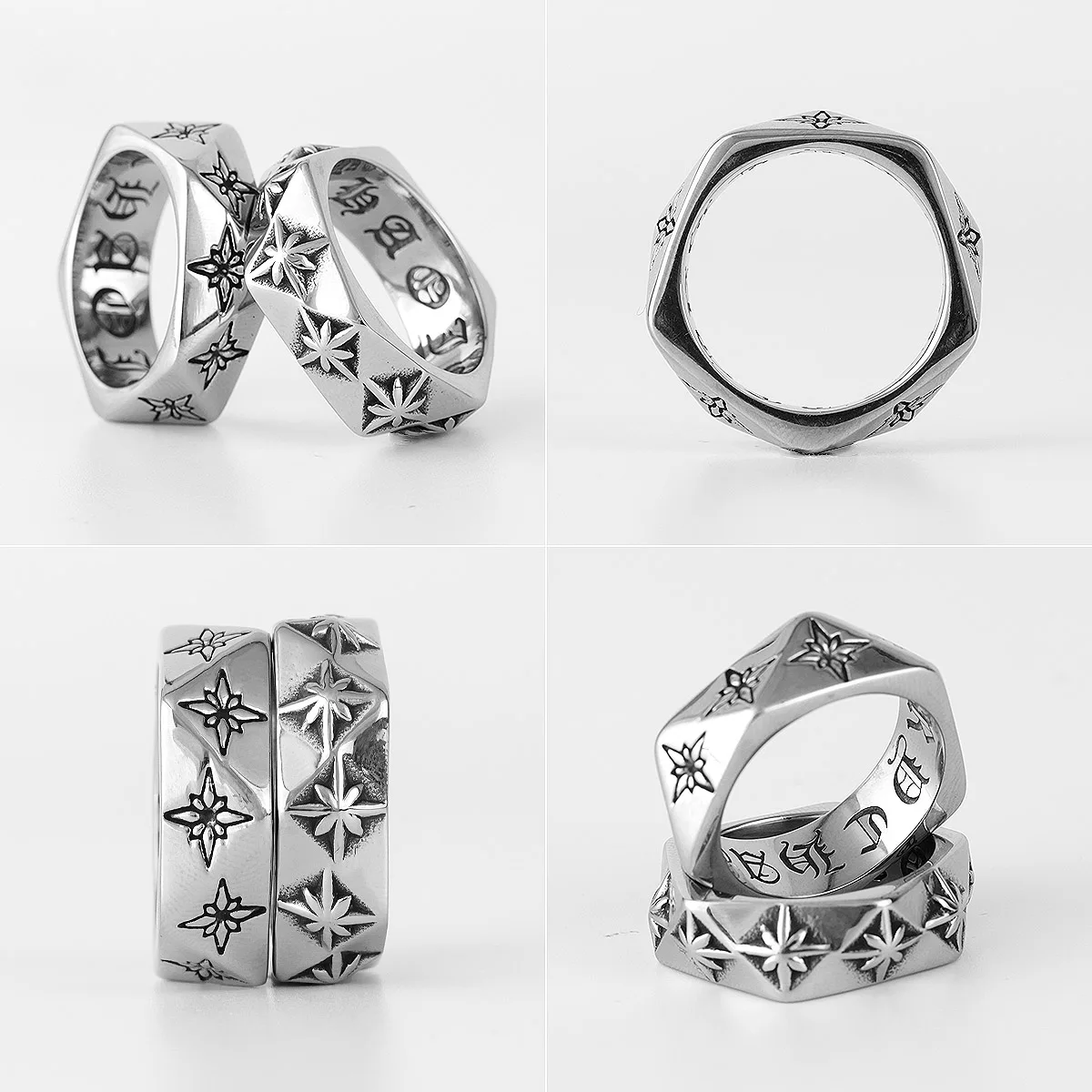 Stainless Steel Mens Rings Polaris Star Polygon Flower
