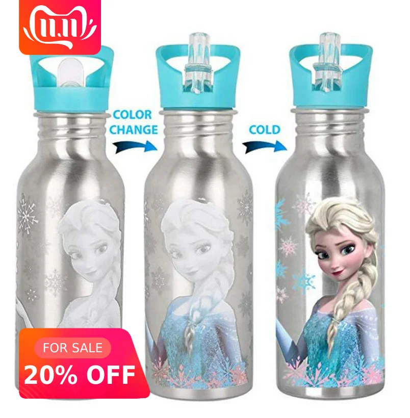 Garrafa De Aco Inoxidavel Disney Elsa Personagem Cor Mudando