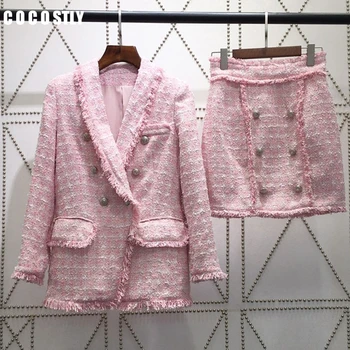 

Women Autumn Tweed Set 2 Piece Set Women Skirt Suits Elegant Office Lady Full Sleeve Tweed Jacket And A-line Skirt Suit Female