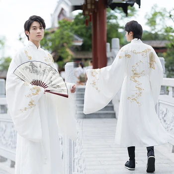 

Song Dynasty Hanfu Men Chinese Traditional Embroidery White Hanfu Robe Adult Knight Costume Folk Dance For Men&Women 3XL DL6403