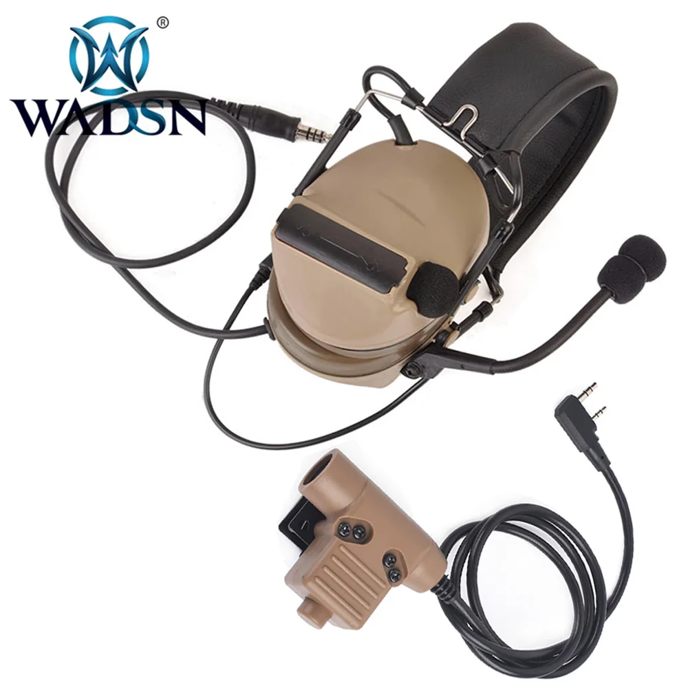 WADSN Comtac-II/C2 шумоподавление Softair гарнитура WZ041 наушники с U94 PTT Кабельный разъем Z113 для Kenwood 2 Pin Радио - Цвет: DE