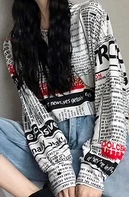 White Женские осенние короткие свободные газетные футболки, корейские уличные Модные Зеленые топы с буквенным принтом, Женские Мешковатые хип-хоп футболки playbill - Цвет: White