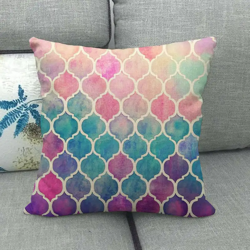 7 Colorful Geometry Linen Cushion Cover for Sofa Couch Chair Decorative Pillowcase Home Living Room Decor Accessories 45x45cm - Цвет: 7