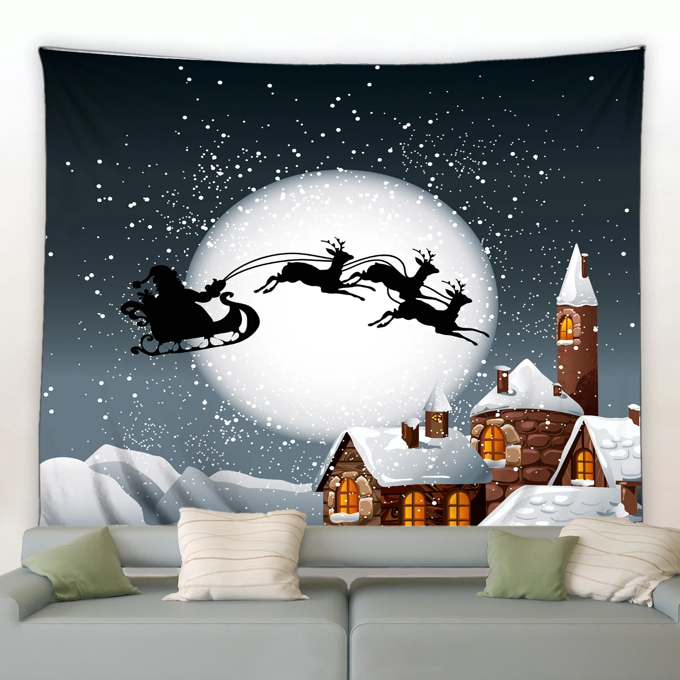 

2022 Merry Christmas Theme Tapestry Fashion Xmas Santa Claus Festive Bell Funny Holiday Wall Hanging Tapestry For Bedroom Room