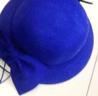 royal blue Винтажная шерстяная шляпа Lady's100%, шляпа с бантом, однотонный стул со спинкой, зимняя теплая шерстяная шапка - Цвет: royal blue
