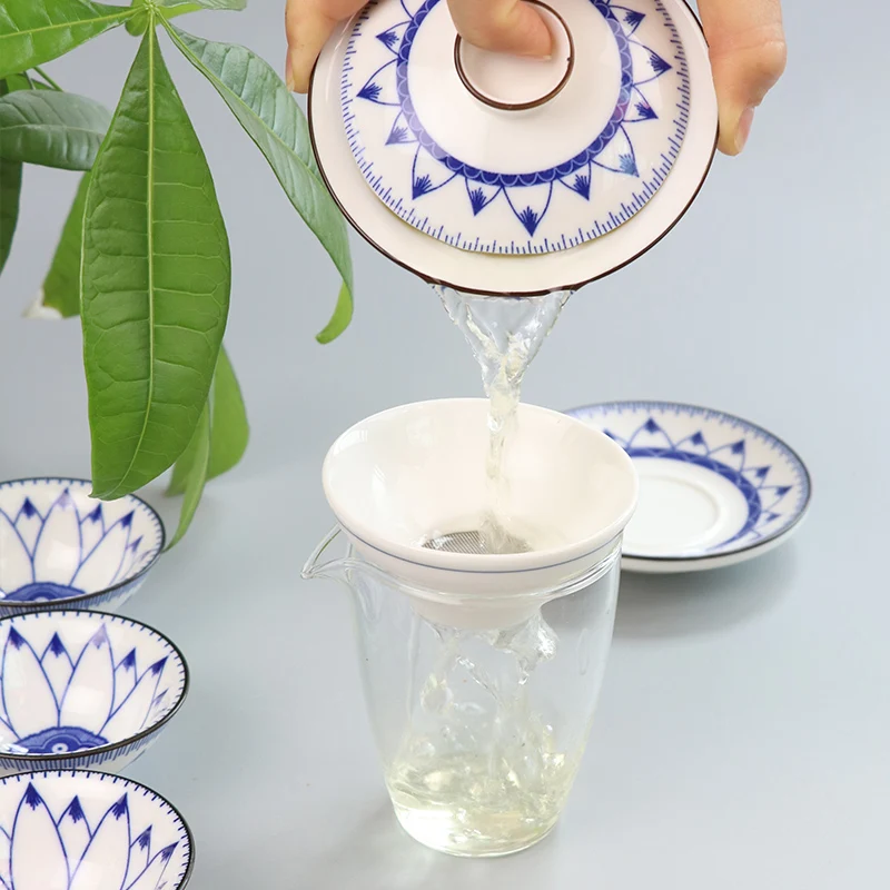 Чайная супница, китайский чайный сервиз Gaiwan Jingdezhen, голубой и белый фарфор, керамическая чашка и блюдце, белый фарфор, сансай, чайная чаша