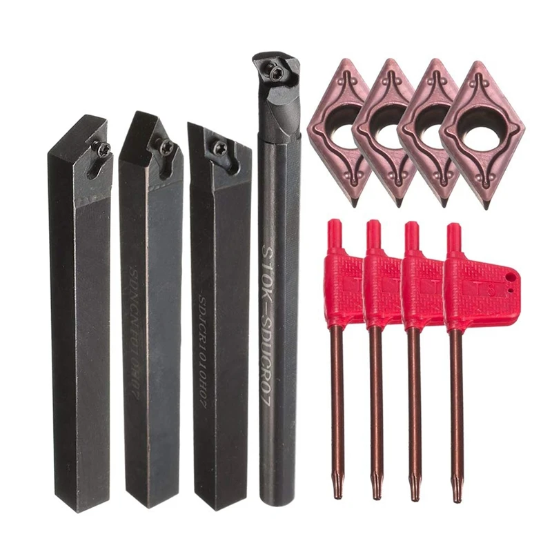 

4Pcs 10mm Lathe Turning Tool Holder Boring Bar with 4Pcs DCMT0702 Insert 100/125mm 4 Degree Turning Tool Holder Set