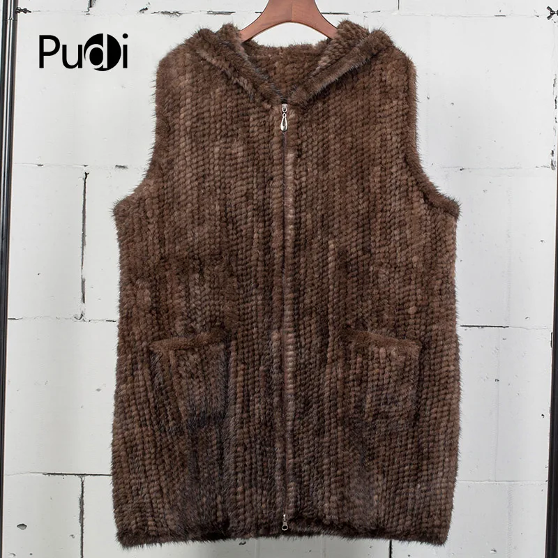 

Pudi VT7026 The new women's vest real mink fur vests jackets with hood plus size xxxxl bust 120 cm