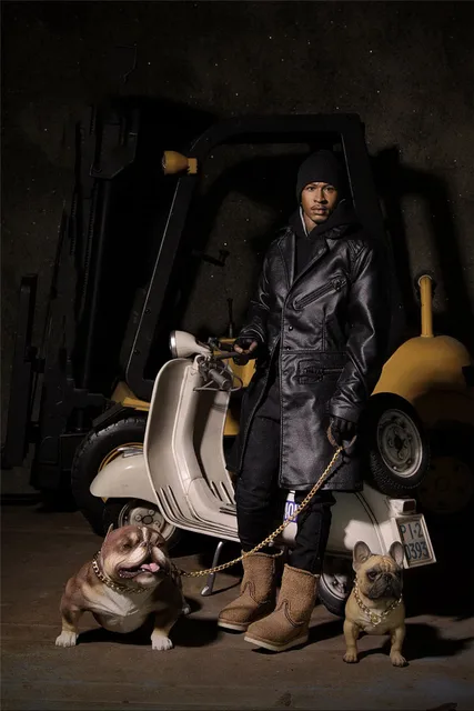 1/6 Hand-made PVC Simulation Animal French Bulldog Toy with Collar and Chain Mini Ornaments for 12 inch Action Figure Body 3