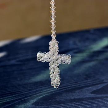 

kainai suncatcher religion CROSS holy and pure cross handmade knit 70mmx55mm room deco crystal Chandelier prisms religion gift
